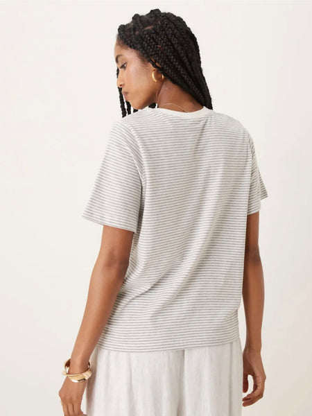 JDY Short Sleeve Heart Tshirt In Grey Stripe