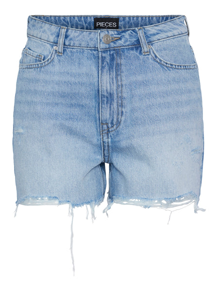 Pieces High Waist Frayed Hem Denim Shorts