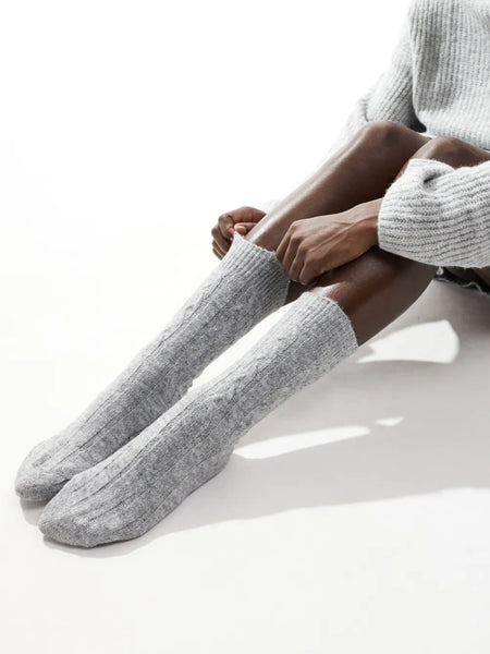 Pieces Ribbed Knitted Cosy Socks In Grey