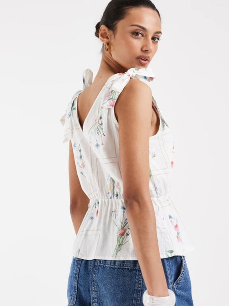 VM Tie Shoulder Peplum Hem Sleeveless Floral Top