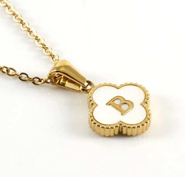 Gold Clover Initial Necklace