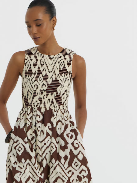 JDY Smock Midi Dress In Brown Print
