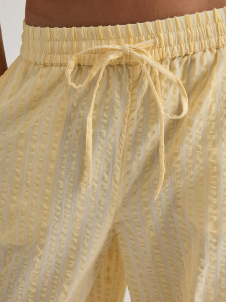 VM Buttermilk Yellow Pinstripe Seersucker Wide Leg Trousers