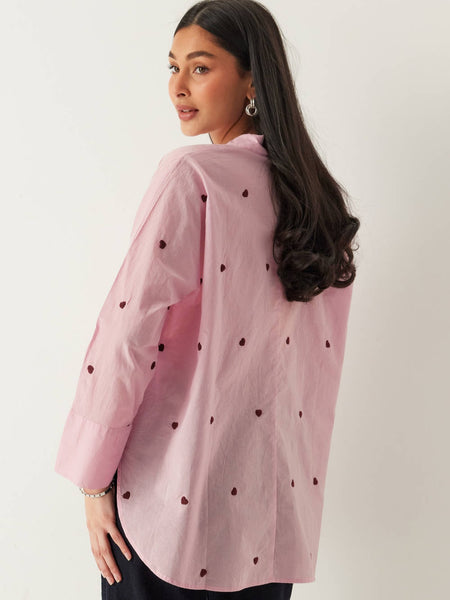 Only Oversized Heart Embroidered Shirt In Pink
