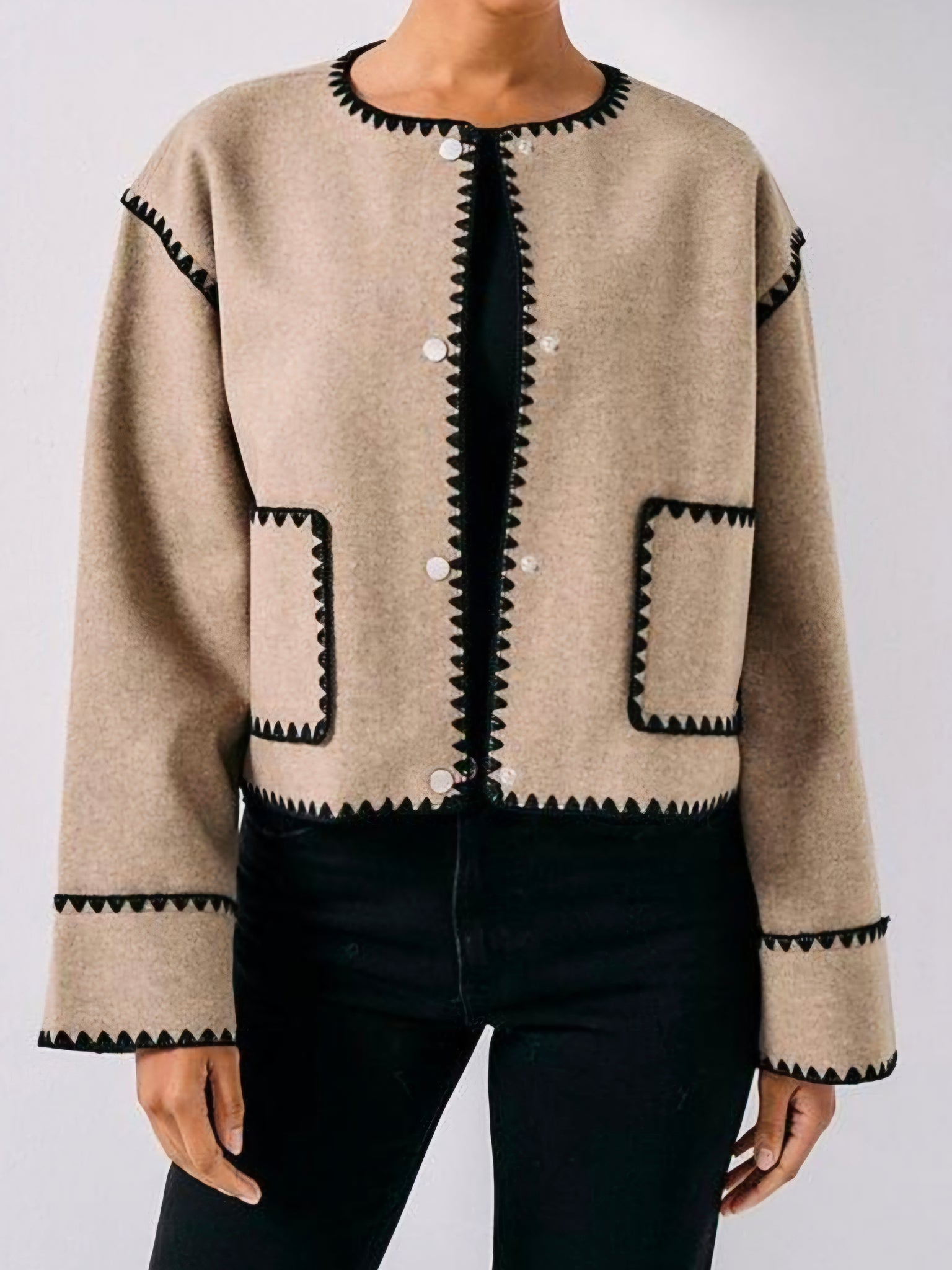 Only Scalloped Edge Short Jacket in Oatmeal