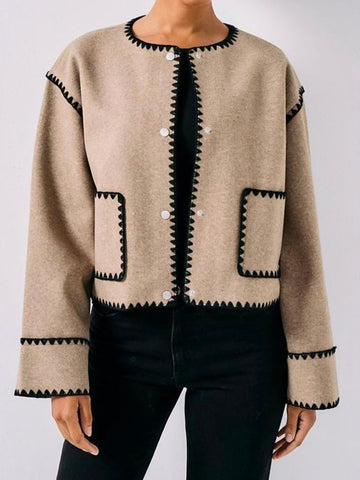 Only Scalloped Edge Short Jacket in Oatmeal