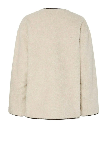 Pieces Reversible Teddy Brown PU Coat