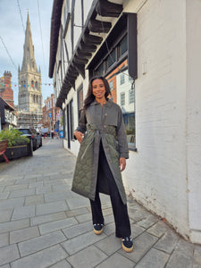 Vila Quilted Trench Coat In Khaki Green