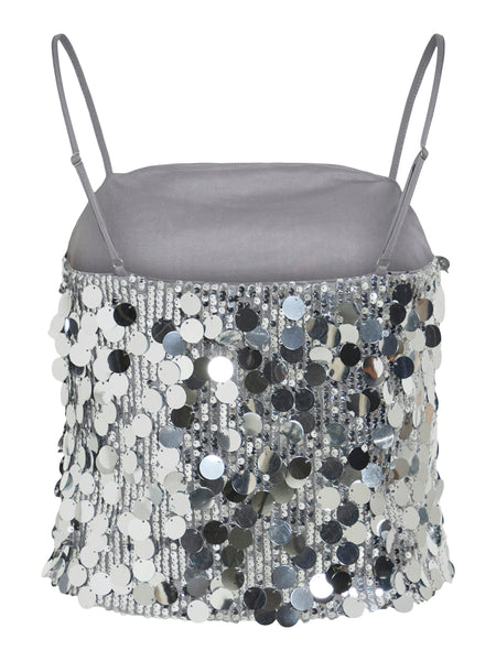 Vila Disc Sequin Embellished Cami Top In Silver