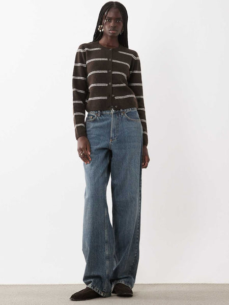 JDY Chloe Crew Neck Cardigan In Chocolate Stripe