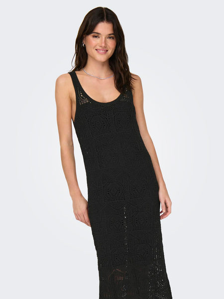 Only Beach Life Crochet Knit Maxi Dress In Black