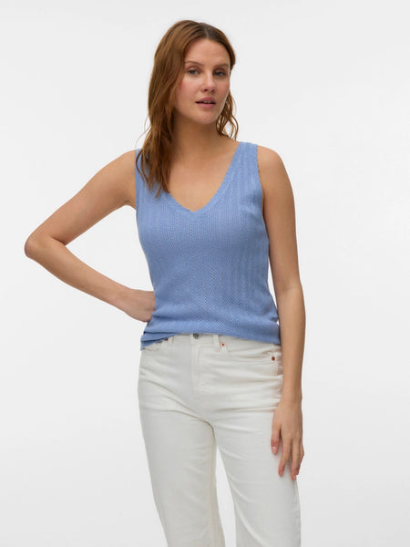 VM Knitted Tank Top With Scalloped Edge In Blue