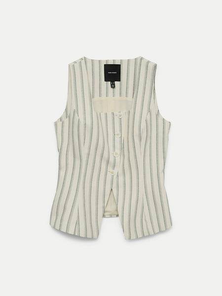 VM Square Neck Asymmetric Waistcoat In Grey Stripe
