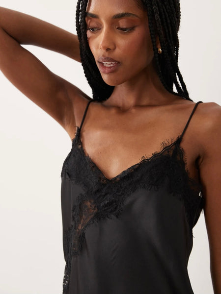 JDY Asymmetric Cami Top With Lace Detail In Black