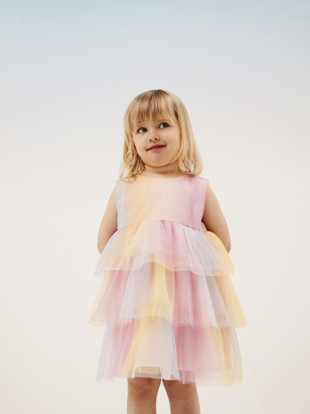 Girls Mini Rainbow Tulle Sleeveless Dress