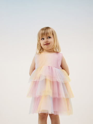 Girls Mini Rainbow Tulle Sleeveless Dress