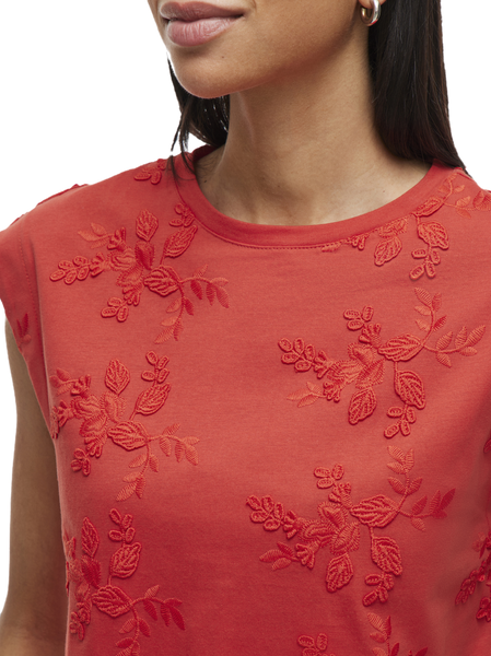 Vila Sleeveless Embroidered Top In Aurora Red