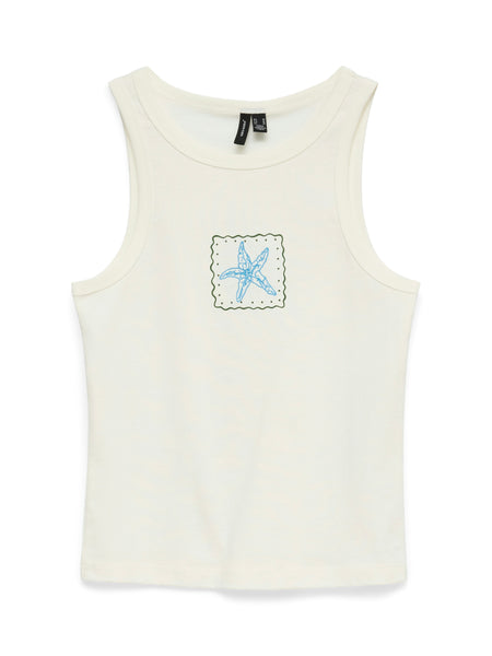 VM Embroidered Starfish Vest Top In White