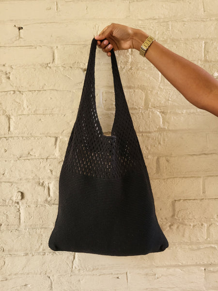 VM Knitted Net Shopper Bag In Black