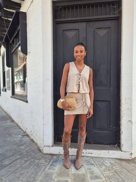 Only Tie Front Waistcoat & High Waist Ruched Front Mini Skirt Co-ord Set - Items Sold Separately