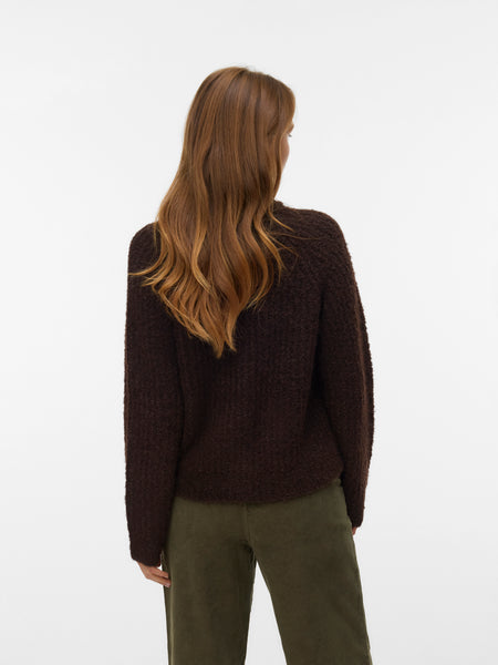 VM Button Front Chunky Knit Cardigan In Brown