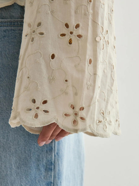 Pieces Tie Front Long Sleeve Broderie Anglaise Blouse