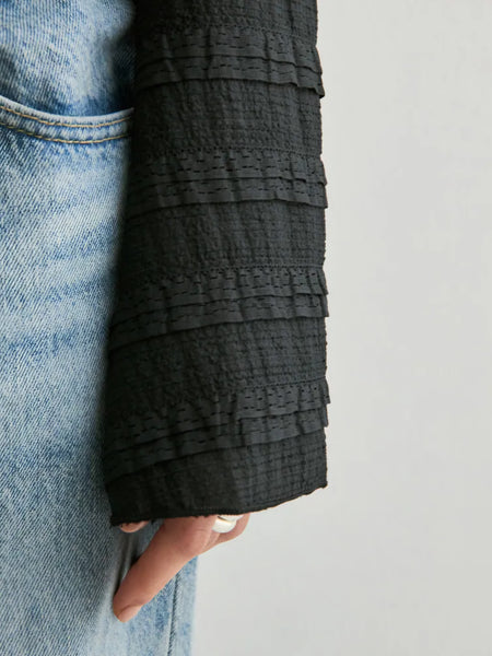 Pieces Textured Tie Front Long Sleeve Cardigan In Black