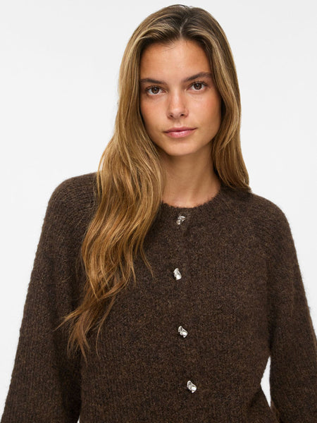 Vila 3/4 Sleeve Knitted Cardigan In Brown