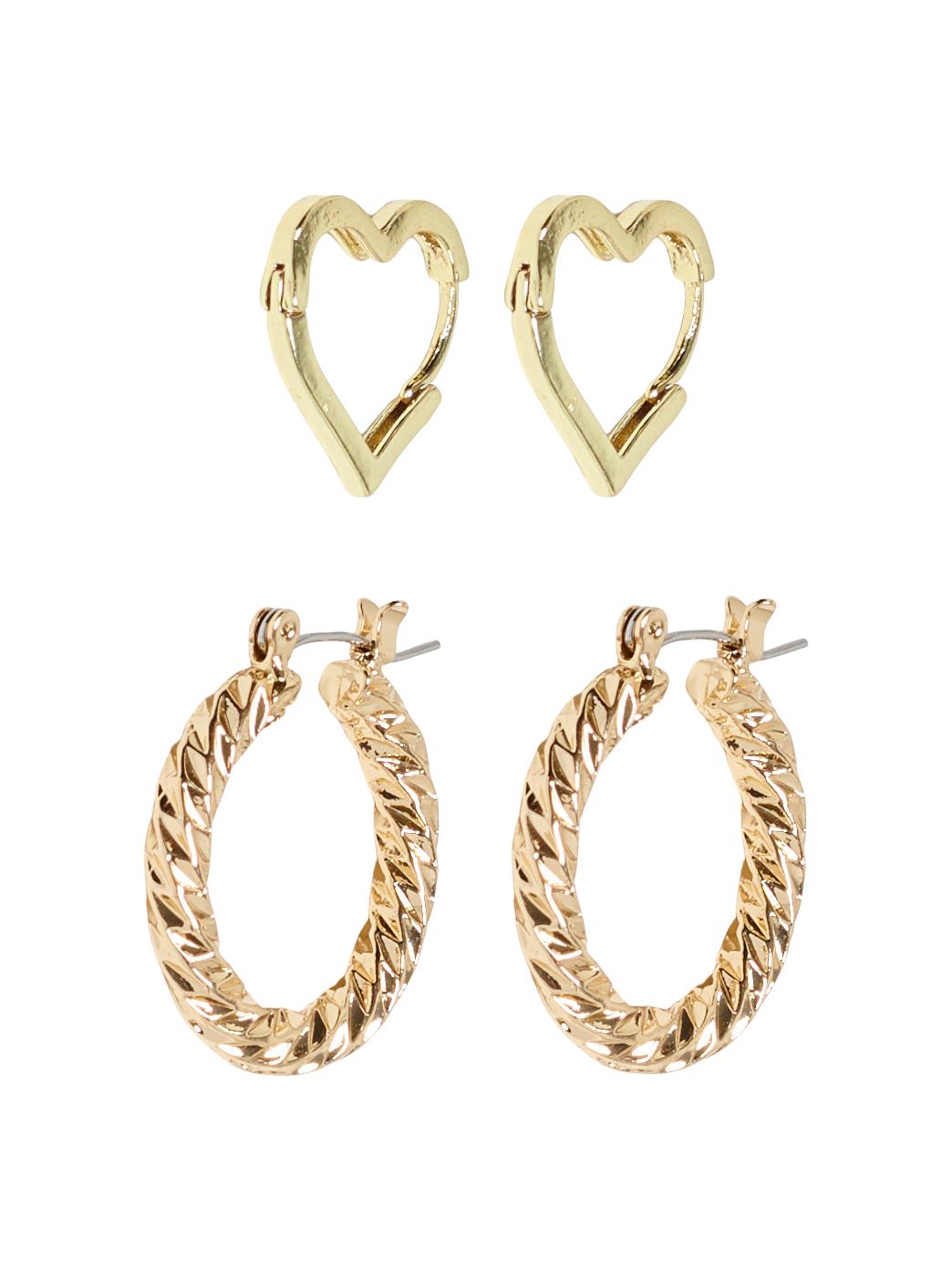 Only 2 Pack Heart Hoop Earrings In Gold or Silver