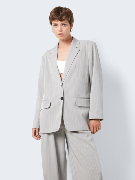 Noisy May Grey Pinstripe Oversized Blazer & Trouser Power Suit