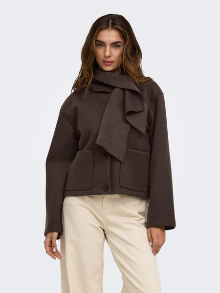 Only Scarf Jacket In Chocolate Brown