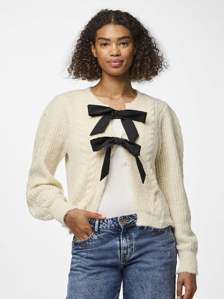 Pieces Cream Cable Knit Tie Front Cardigan
