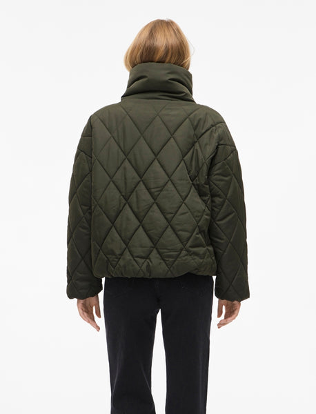 Vila Quilted Puffer Jacket in Khaki