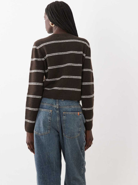 JDY Chloe Crew Neck Cardigan In Chocolate Stripe
