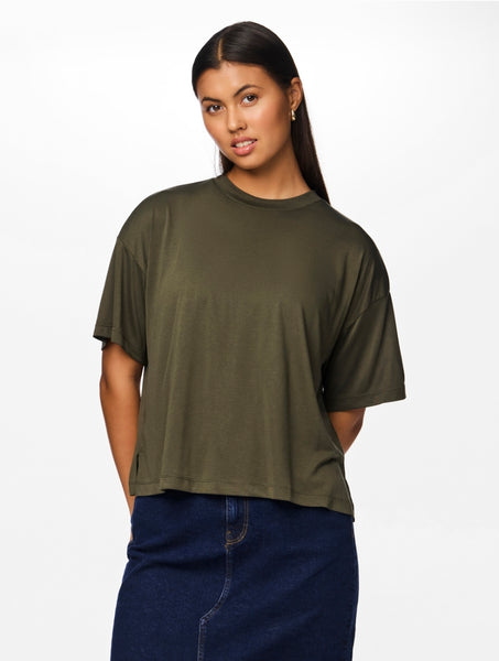 Pieces Wide Leg Trousers & Tshirt Co-ord Set In Khaki - Items Sold Separately