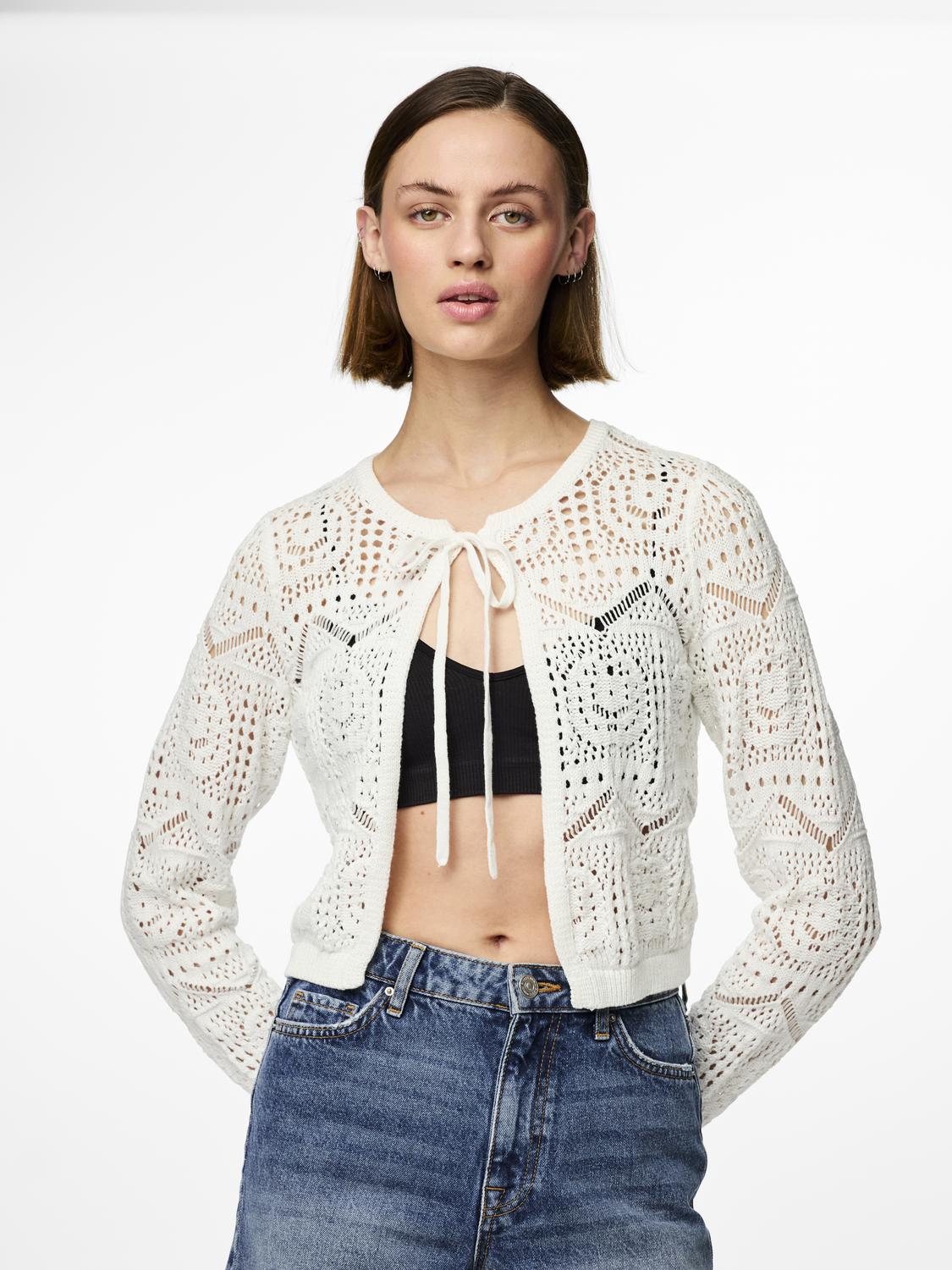 Pieces Crochet Tie Front Knitted Cardigan