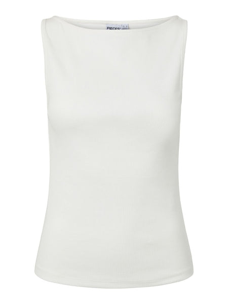 Pieces Ribbed Boatneck Sleeveless Vest Top In White