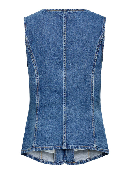 Only Round Neck Medium Blue Denim Waistcoat