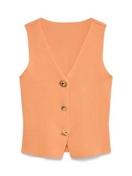 VM Summer Button Front Orange Vneck Sleeveless Top