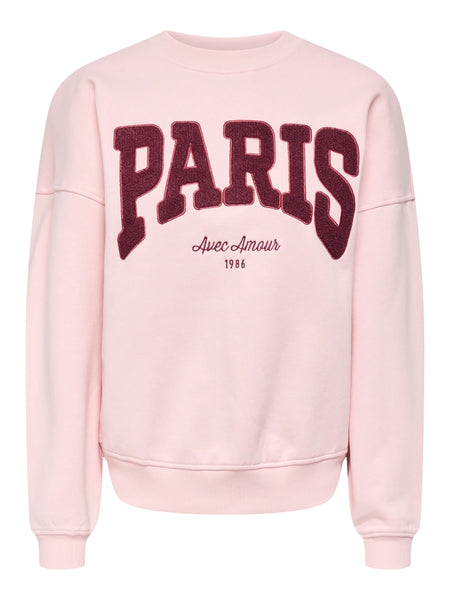 JDY Embroidered Paris Sweatshirt In Pink