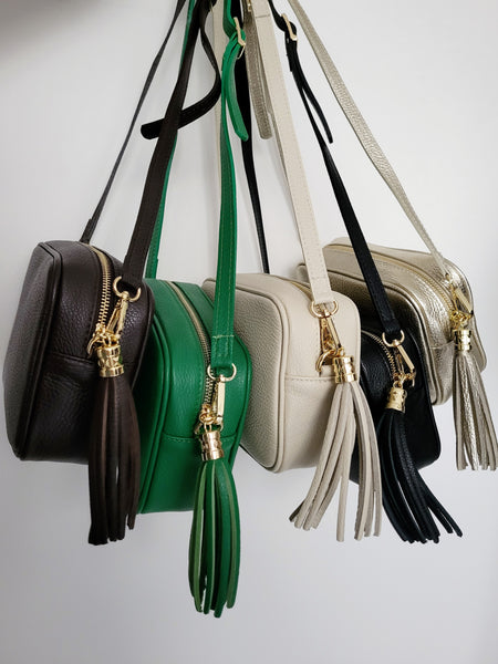 Italian Leather Crossbody Tassel Bags