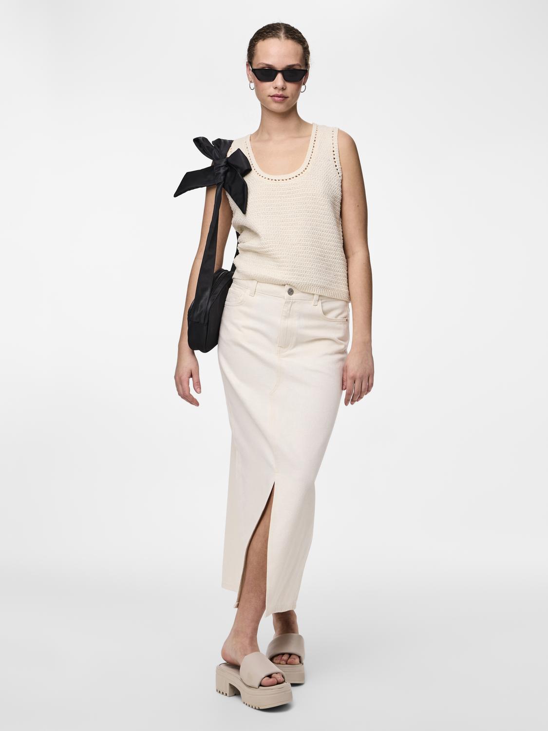 Pieces Cream Split Front Denim Maxi Skirt