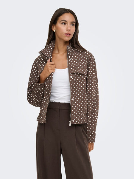 JDY Funnel Neck Jacket In Brown Polkadot