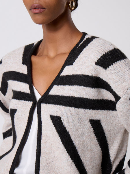 Vila Abstract Print Tie Knit Cardigan