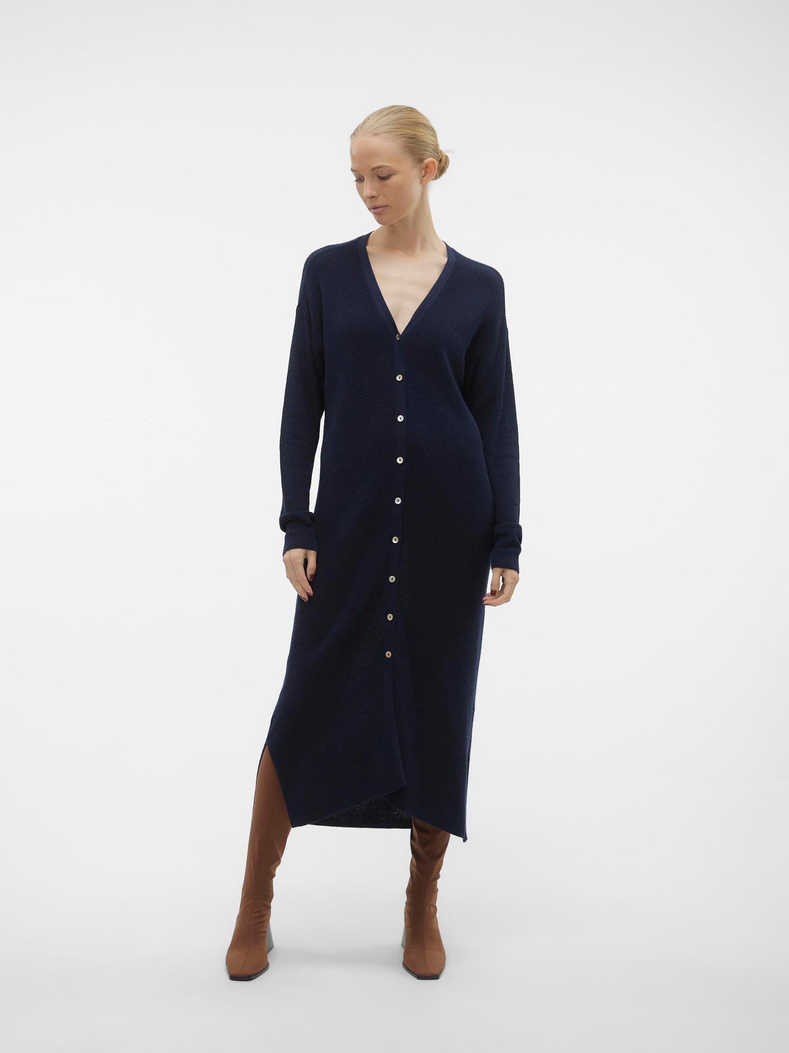 VM Longline Knit Cardigan In Navy