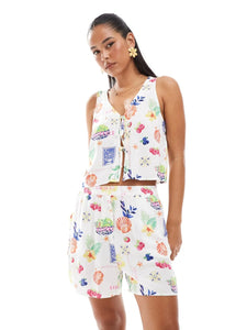 Only Postcard Print Tie Front Waistcoat & Short Co-ord Set