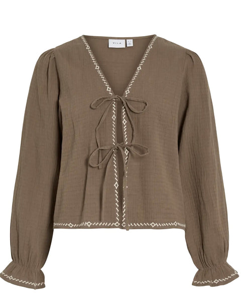 Vila Long Sleeve Tie Front Top & Shorts Co-ord Set - Items Sold Separately