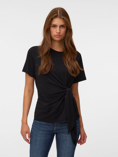 VM Short Sleeve Tie Detail Top In Black