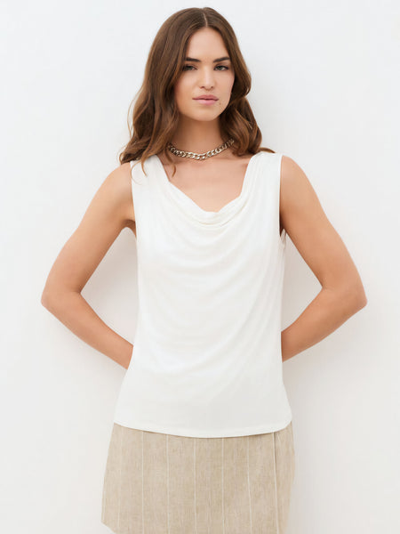 JDY Sleeveless Cowl Neck Top In White