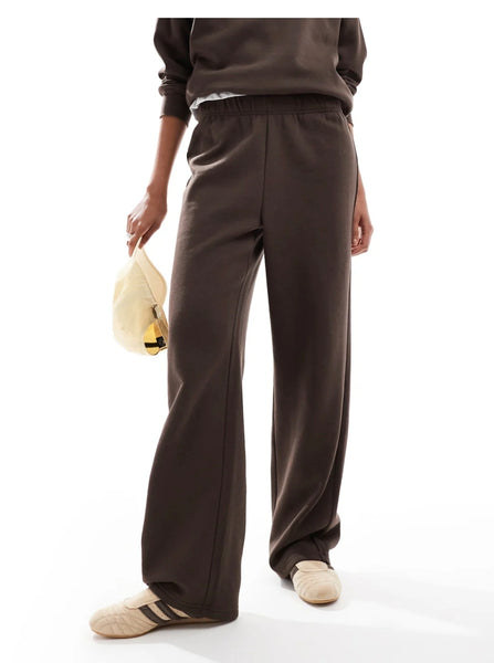 Pieces High Waist Straight Leg Sweatpants In Chocolate Brown